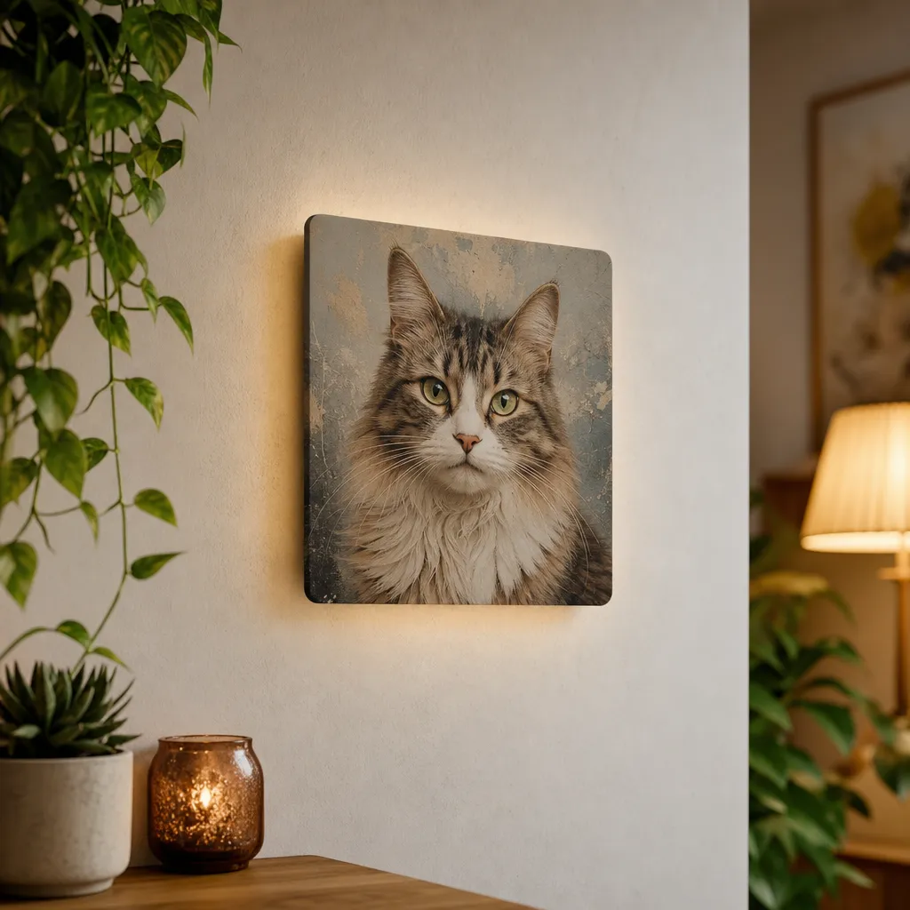 Katzen-Porträt-Lampe (Quadrat)
